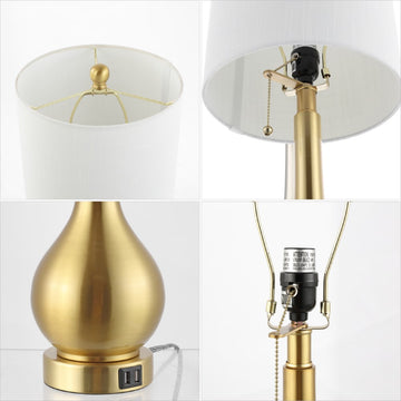 Tyler 24" Modern Classic Gourd Iron LED Table Lamp with Pull-Chain with Dual USB Charging Port - JONATHAN Y